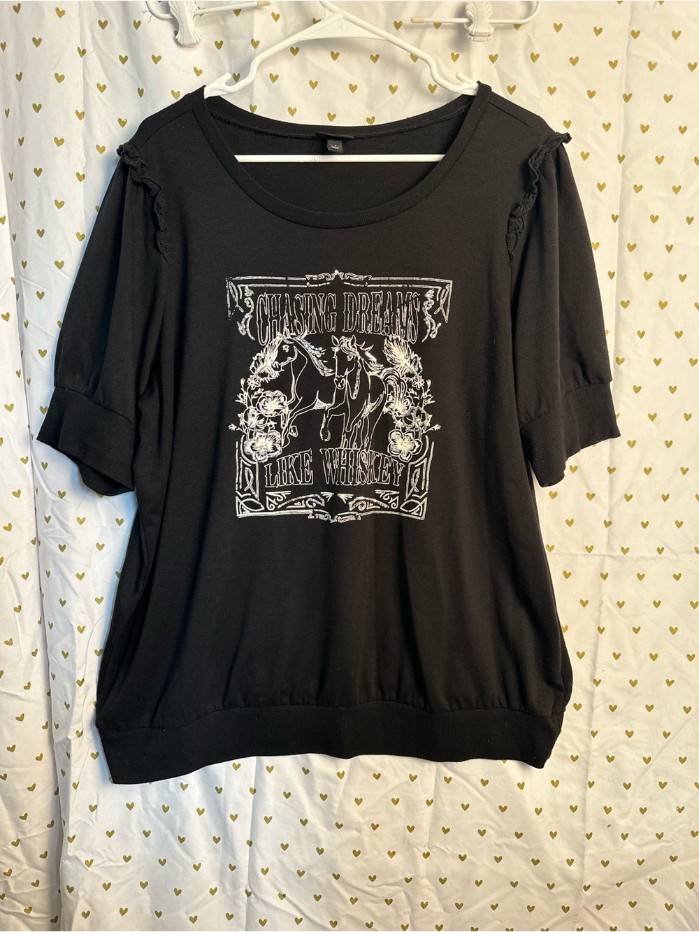 torrid Black Graphic Short Sleeve Tee with White Horse Print